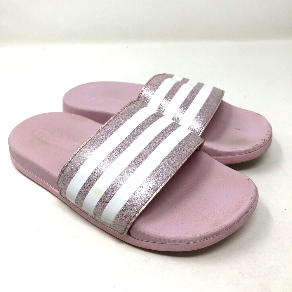 Adidas Slides Adilette Comfort Pink White Girls 12 Slip On Sandals